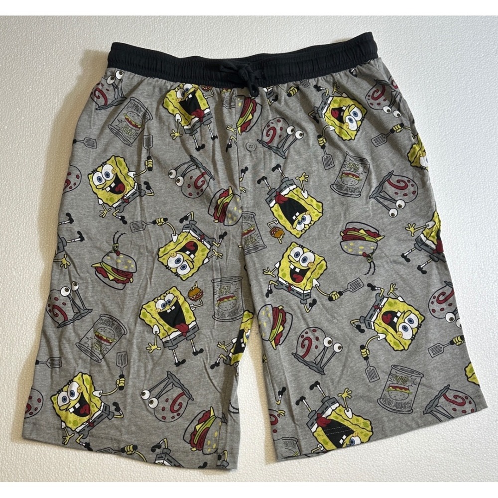 Mens Spongebob Squarepants Pajama Sleep Shorts‎ XLarge Grey Soft Fabric Pockets